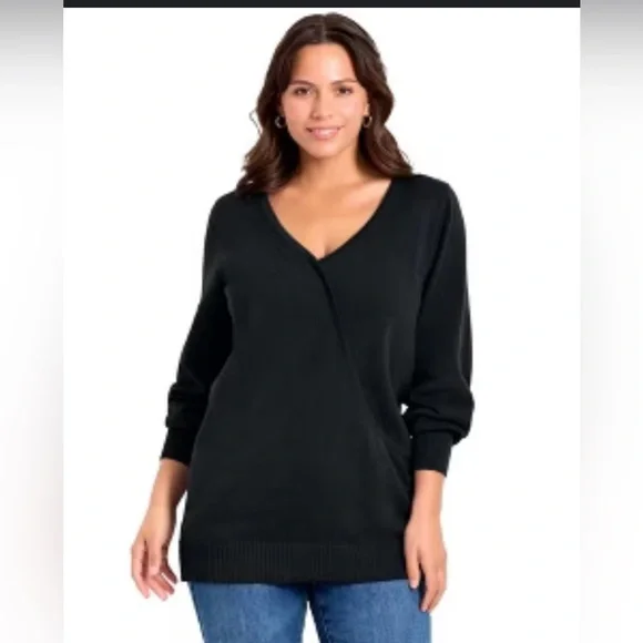 AVENUE Plus Women’s Classic Black V-Neck Long Sleeves Top Sweater Size 18 / 20 - Picture 1 of 12